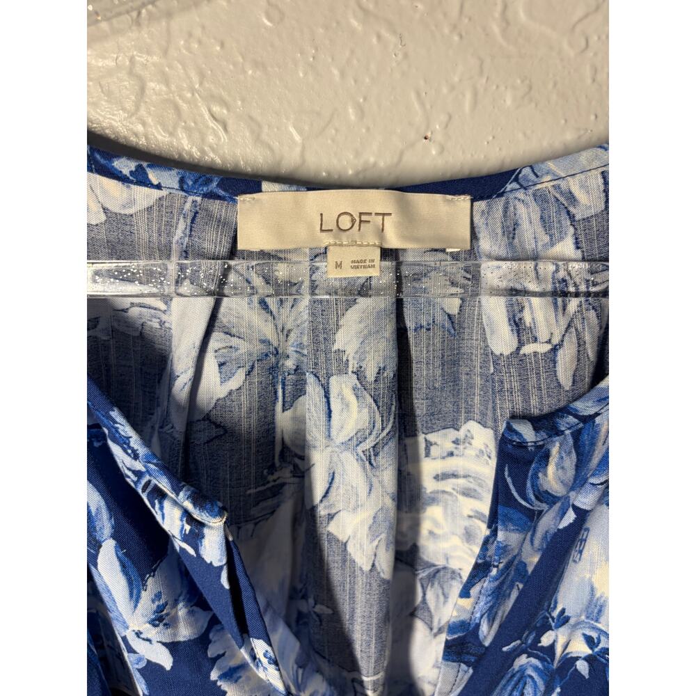 LOFT Corfu Weekend Puff Sleeve Midi Dress Hawaiian Vacation Beachy Boho M - Picture 6 of 9
